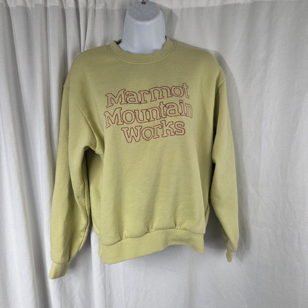 Marmot Mountain Works Sweatshirt Mens Medium Green Graphic Logo Fleece Pullover